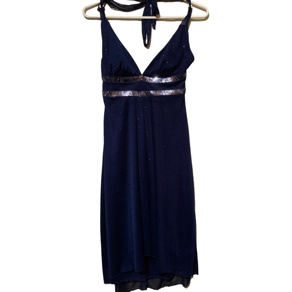 Ruby Rox Y2K Size Medium A Line Dress Blue Empire Waist V Neck Sleeveless Sequin